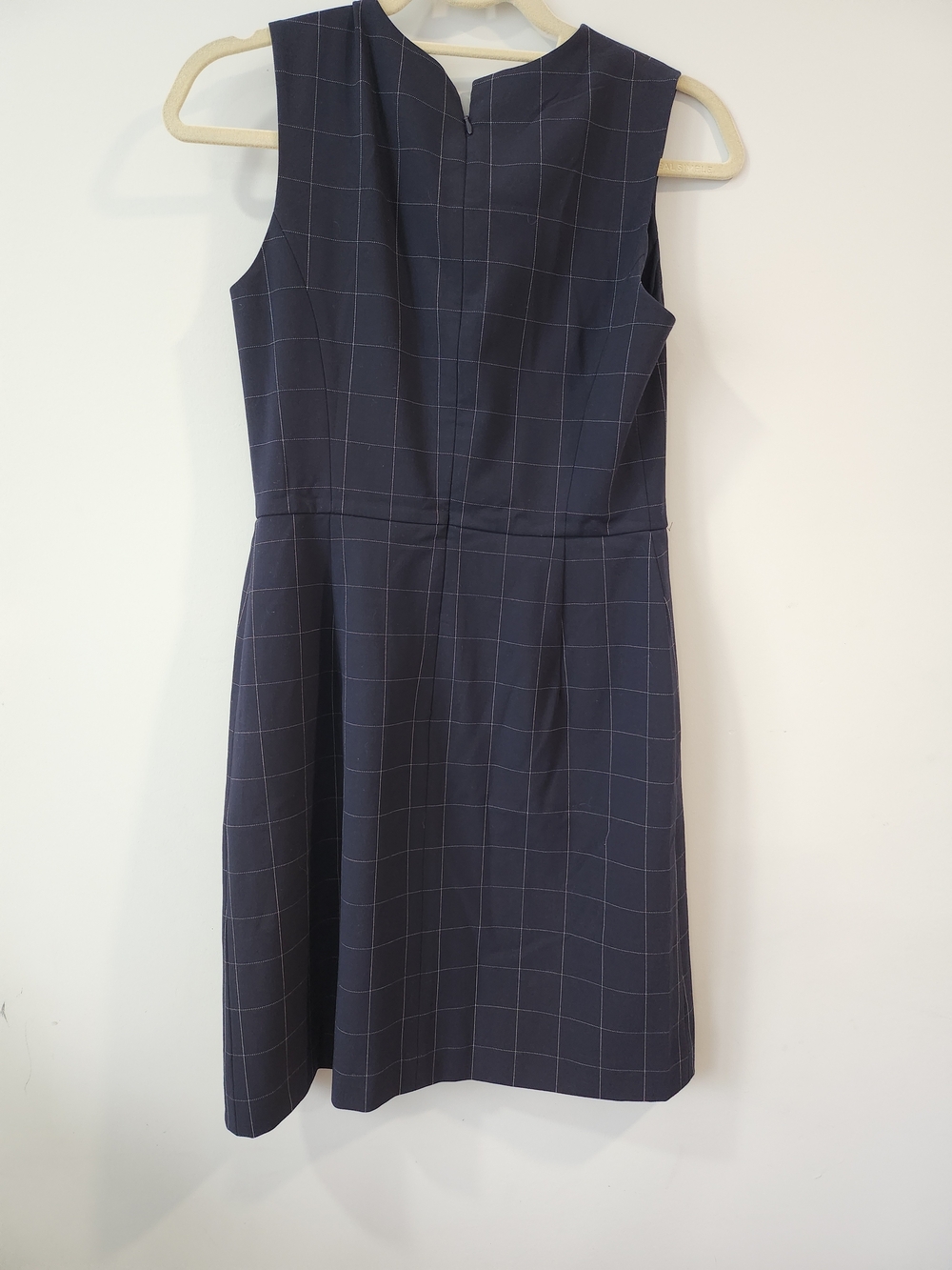 Ann Taylor Navy and White Windowpane Midi Sheath Dress - Picture 3 of 4